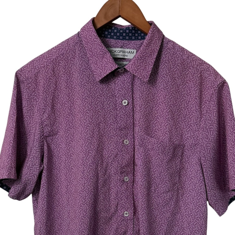 Nick Graham Everywhere Shirt Mens Large Pink Purple Geometric Stretch Modern Fit